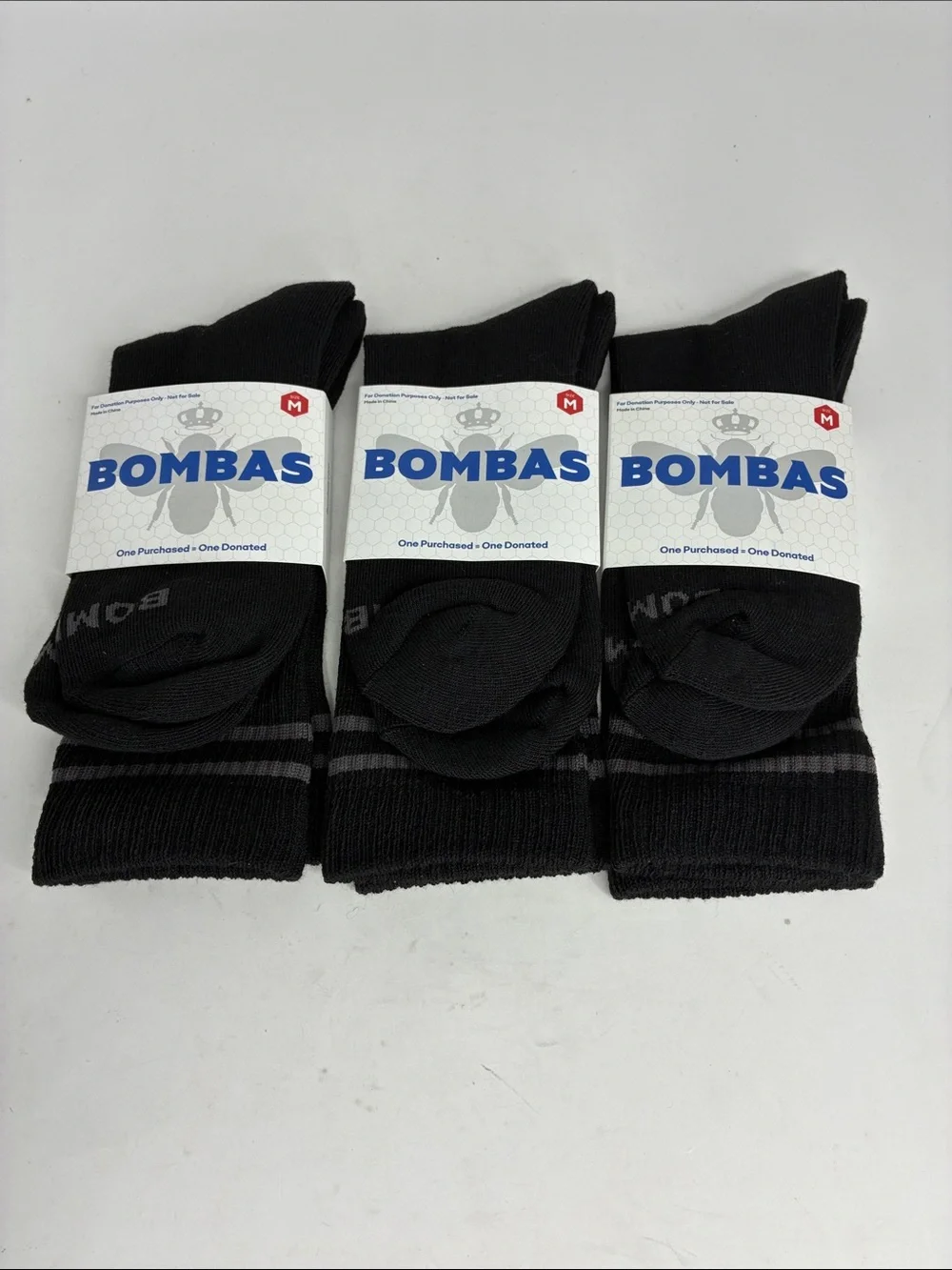 New 3 Pairs of BOMBAS Crew Socks Med. Men's US Shoe Size 6-9 Lot Honeycomb Arch